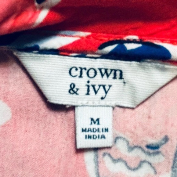 CROWN & IVY Women's Size M 100% Rayon Tank Top Ruffle V Neck Tropical Multicolor - Picture 4 of 9